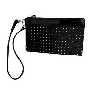 Vintage Lauren Ralph Lauren Black Satin Swiss Dot Wristlet Clutch Evening Bag